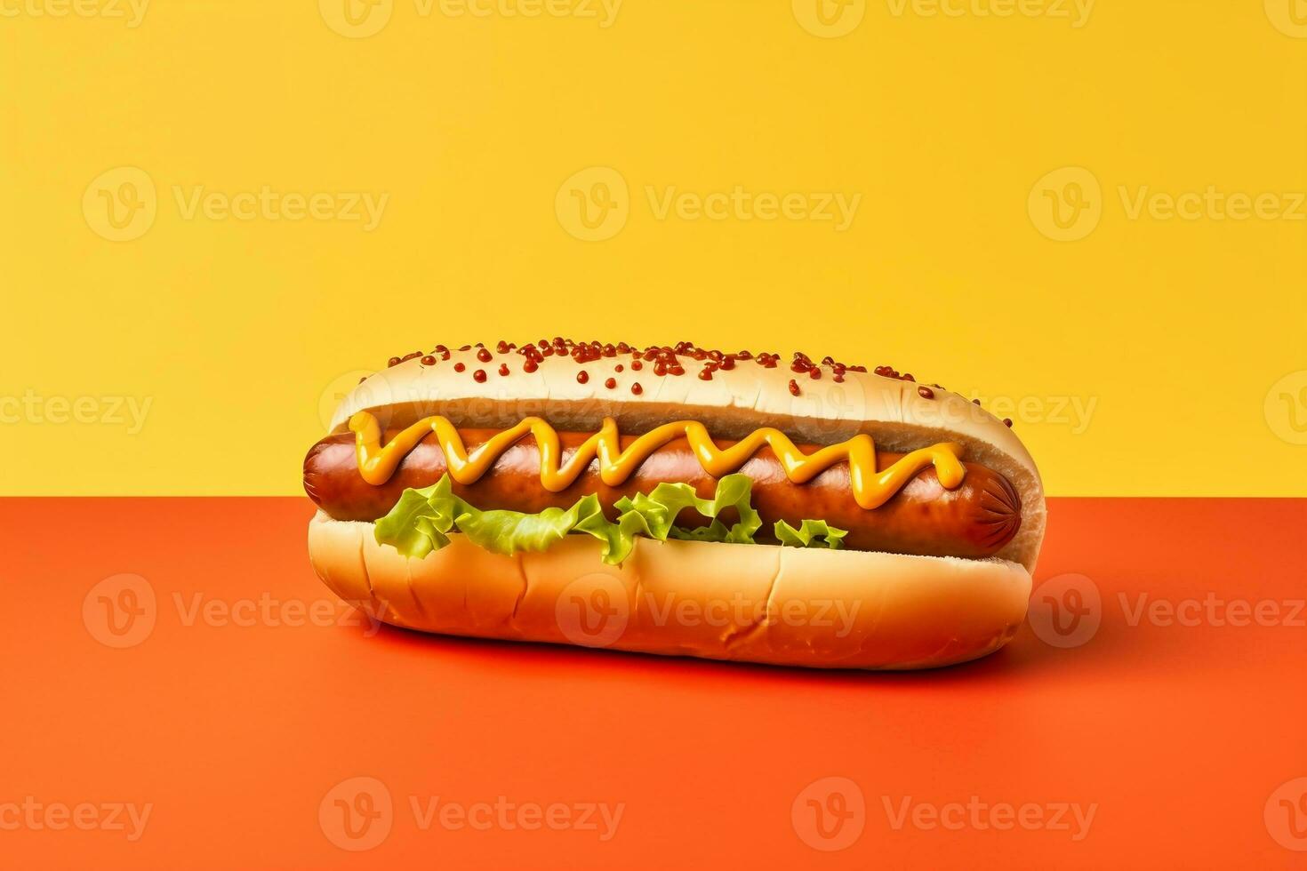 Vibrant Background Featuring an Isolated Hot Dog Capsule, Generative Ai photo