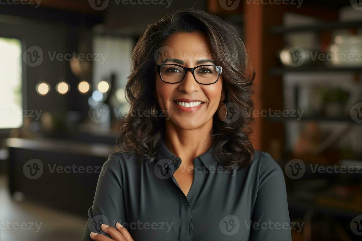 Indian Businessperson Smiling with Arms Crossed in Portrait, Generative AI photo