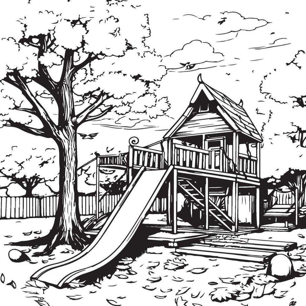coloring page of a park vector