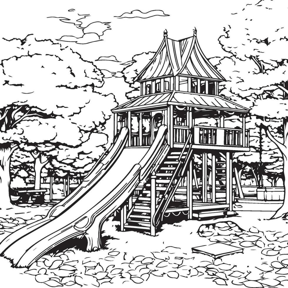 coloring page of a park vector