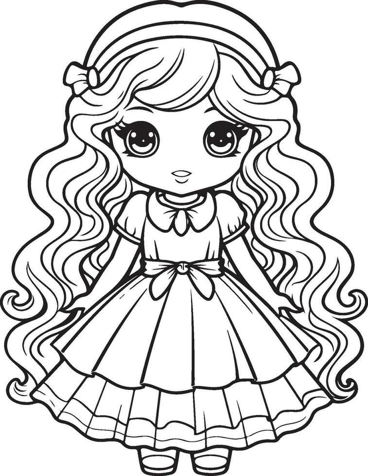 magia niña muñeca colorante página vector