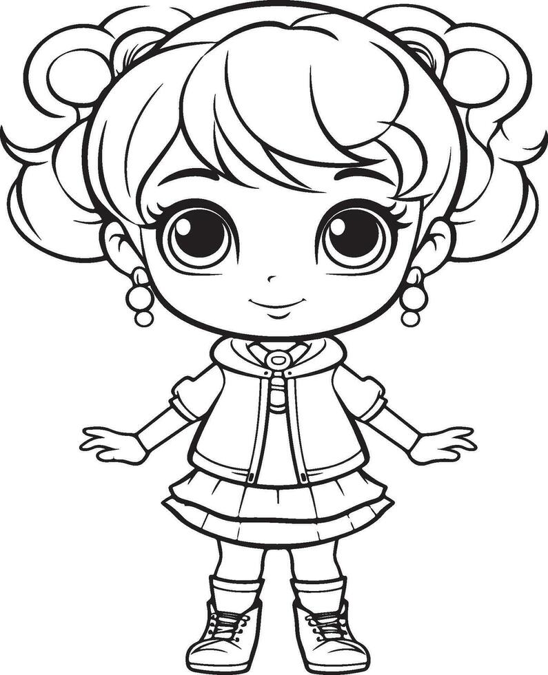 magia niña muñeca colorante página vector