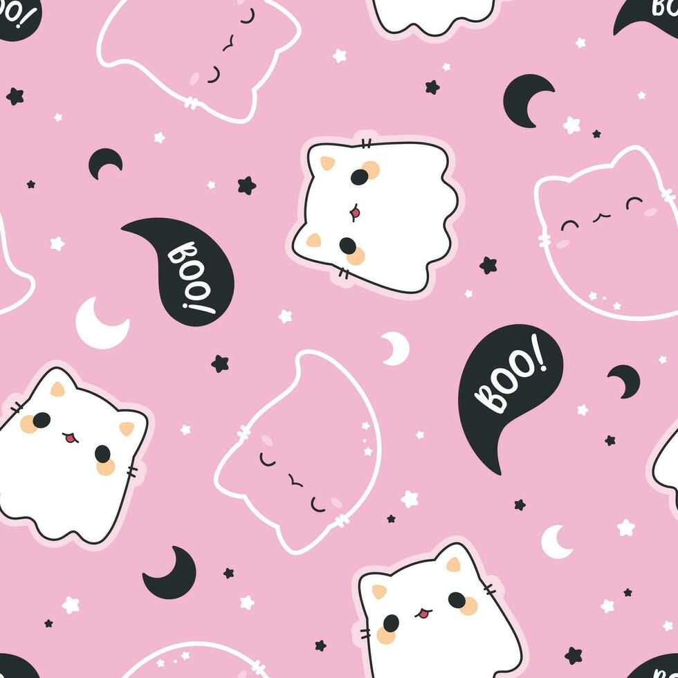 kawaii fantasma gatitos Víspera de Todos los Santos modelo vector