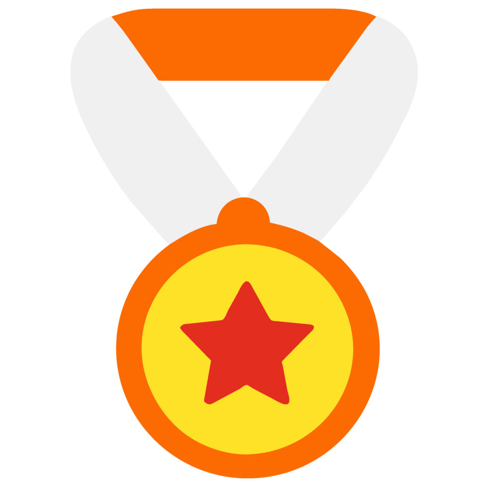 An orange medal flat icon, creatively illustrated against a pristine. Perfect for conveying themes of recognition, accomplishment, and honor in your projects png