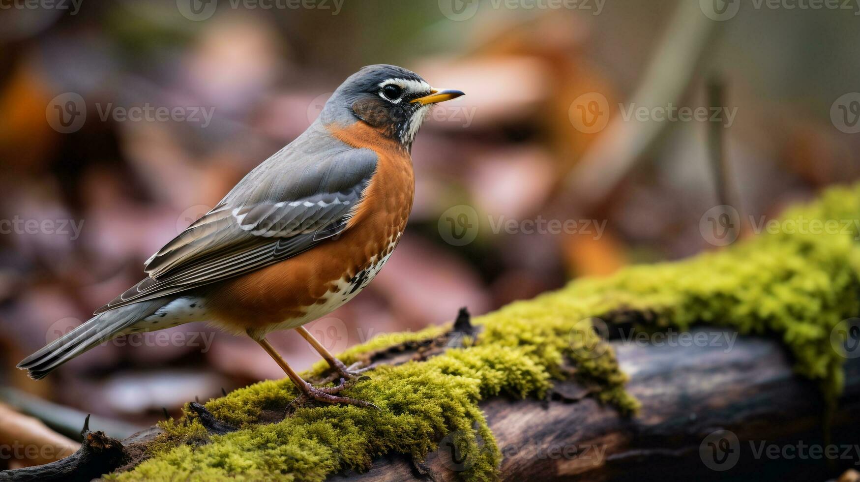 foto de un americano Robin en pie en un caído árbol rama a Mañana