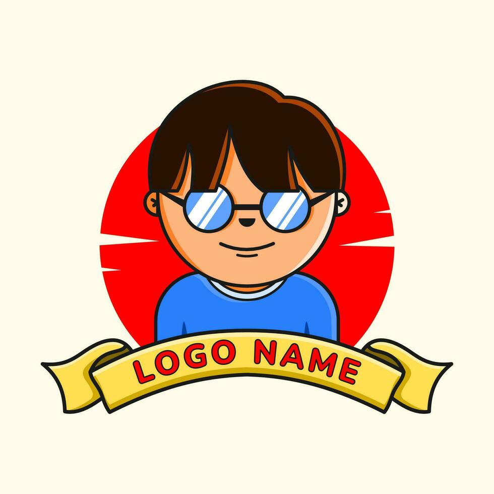 cute kid character badge logo design vector