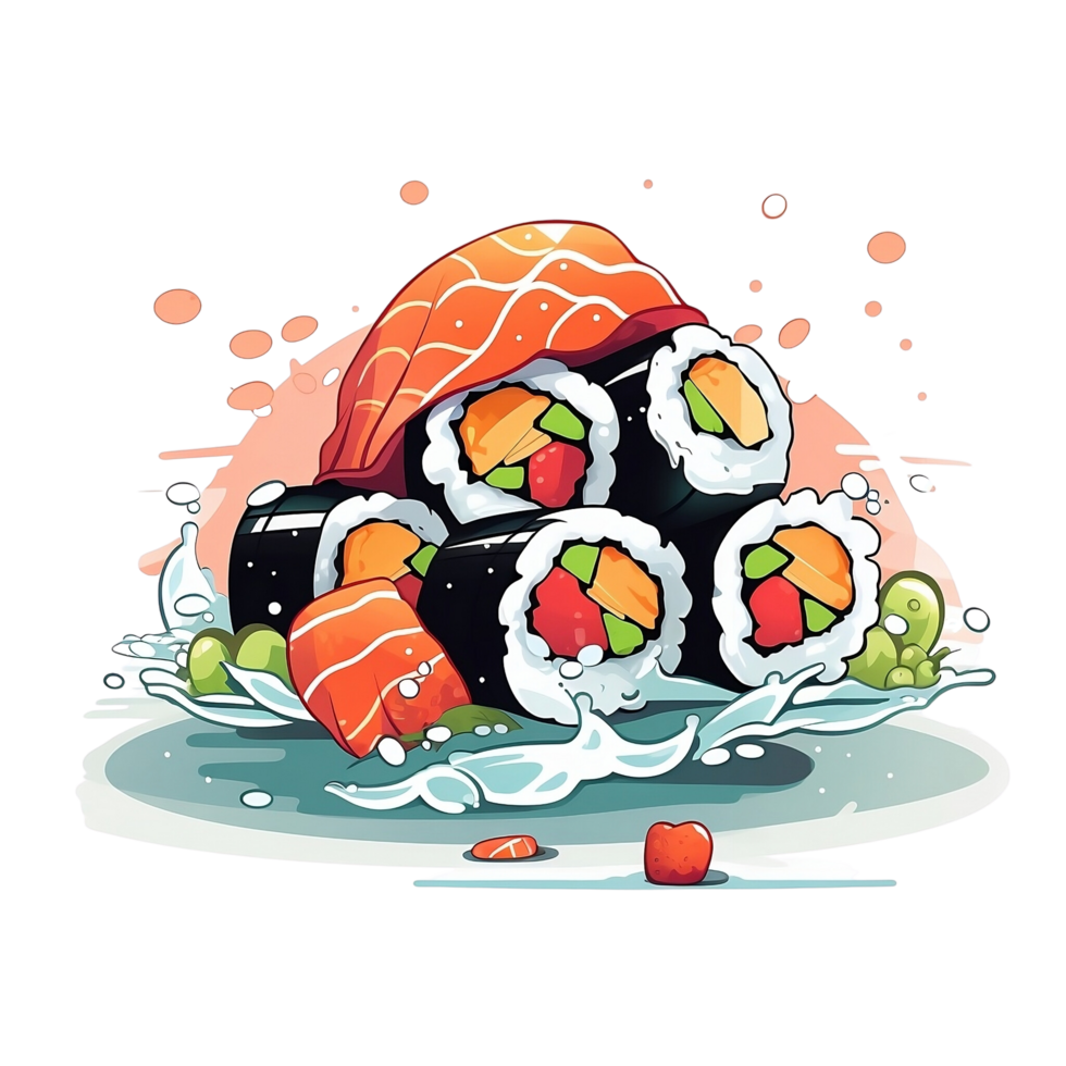 AI Generative Cartoon Sushi No Background Applicable to any Context Perfect for Print On Demand Merchandise png