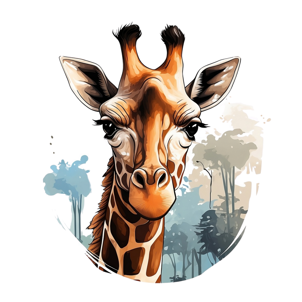 AI Generated Cartoon Artistic Giraffe No Background Applicable to any Context Perfect for Print on demand Merchandise png