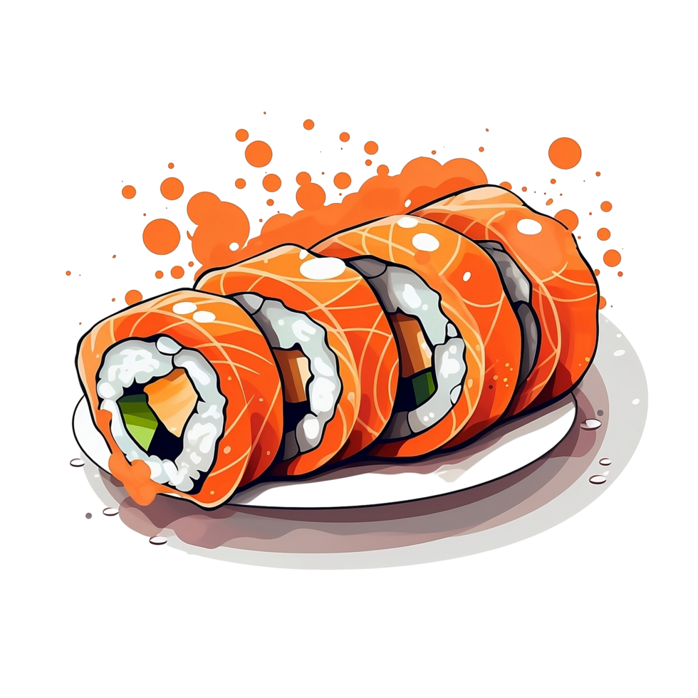 AI Generative Cartoon Sushi No Background Applicable to any Context Perfect for Print On Demand Merchandise png