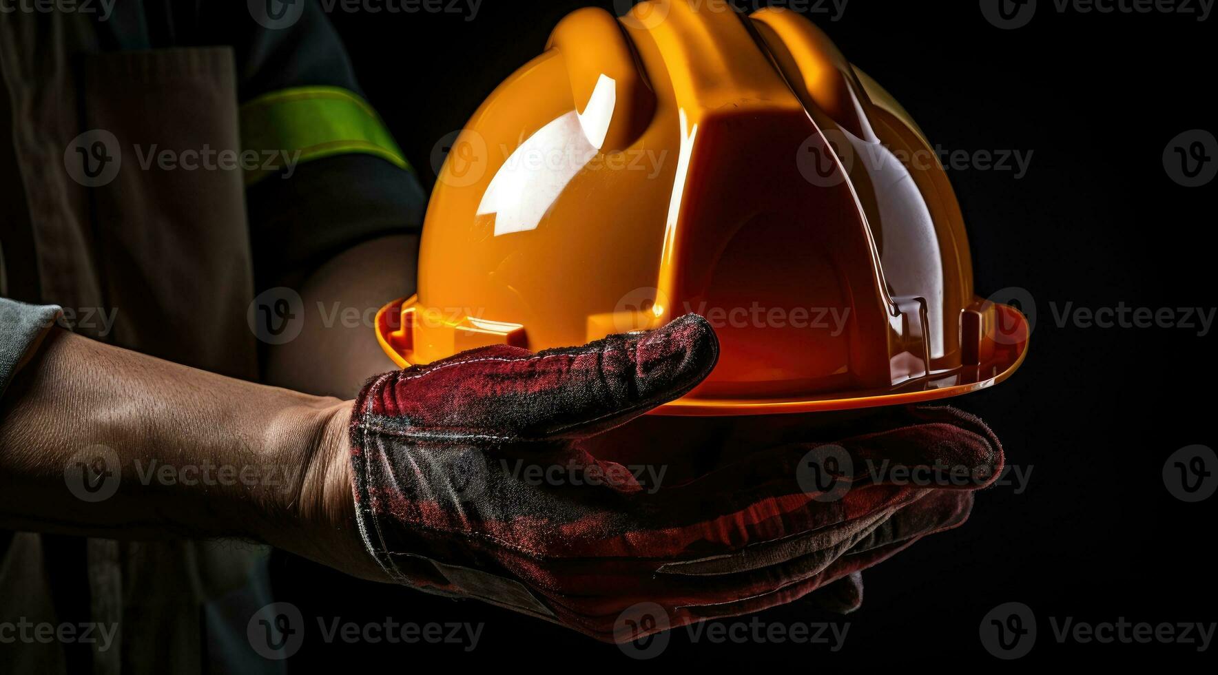 Human hand holding safety helmet photo