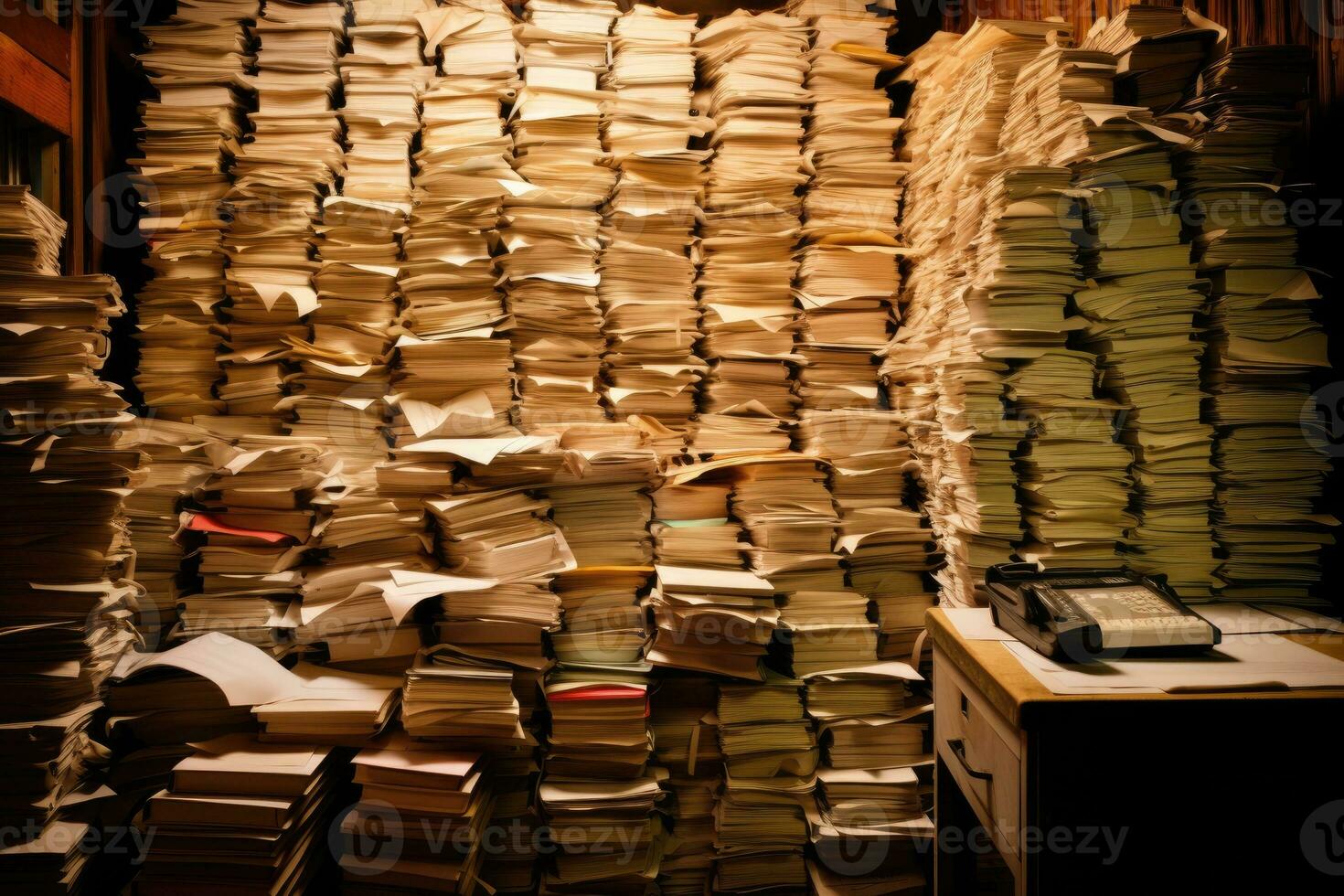 Shelves full of files in an old archive photo