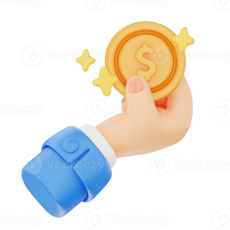Holding a coins 3D hand gesture icon png