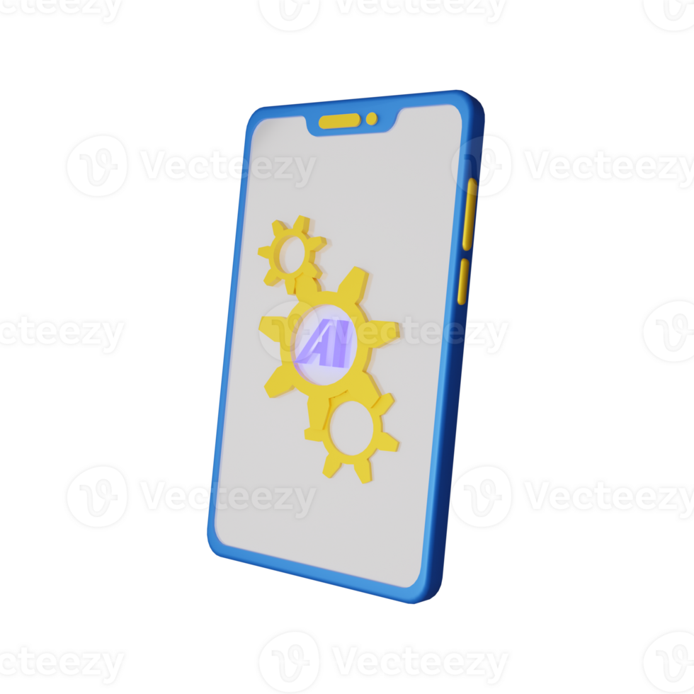 Smart phone with artificial intelligent 3d icon png