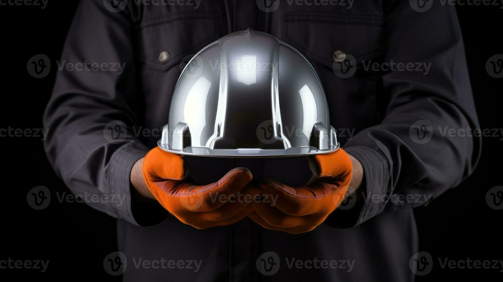 Human hand holding safety helmet photo