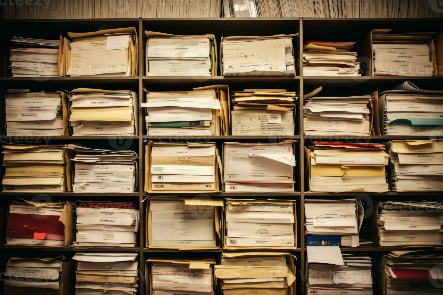 Shelves full of files in an old archive photo