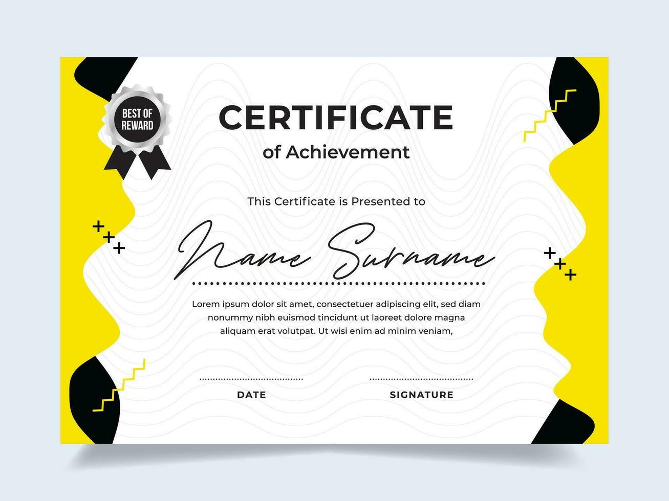 Modern fluid certificate of achievement template with silver badge. Modern certificate vector. Perfect for employee awards. vector