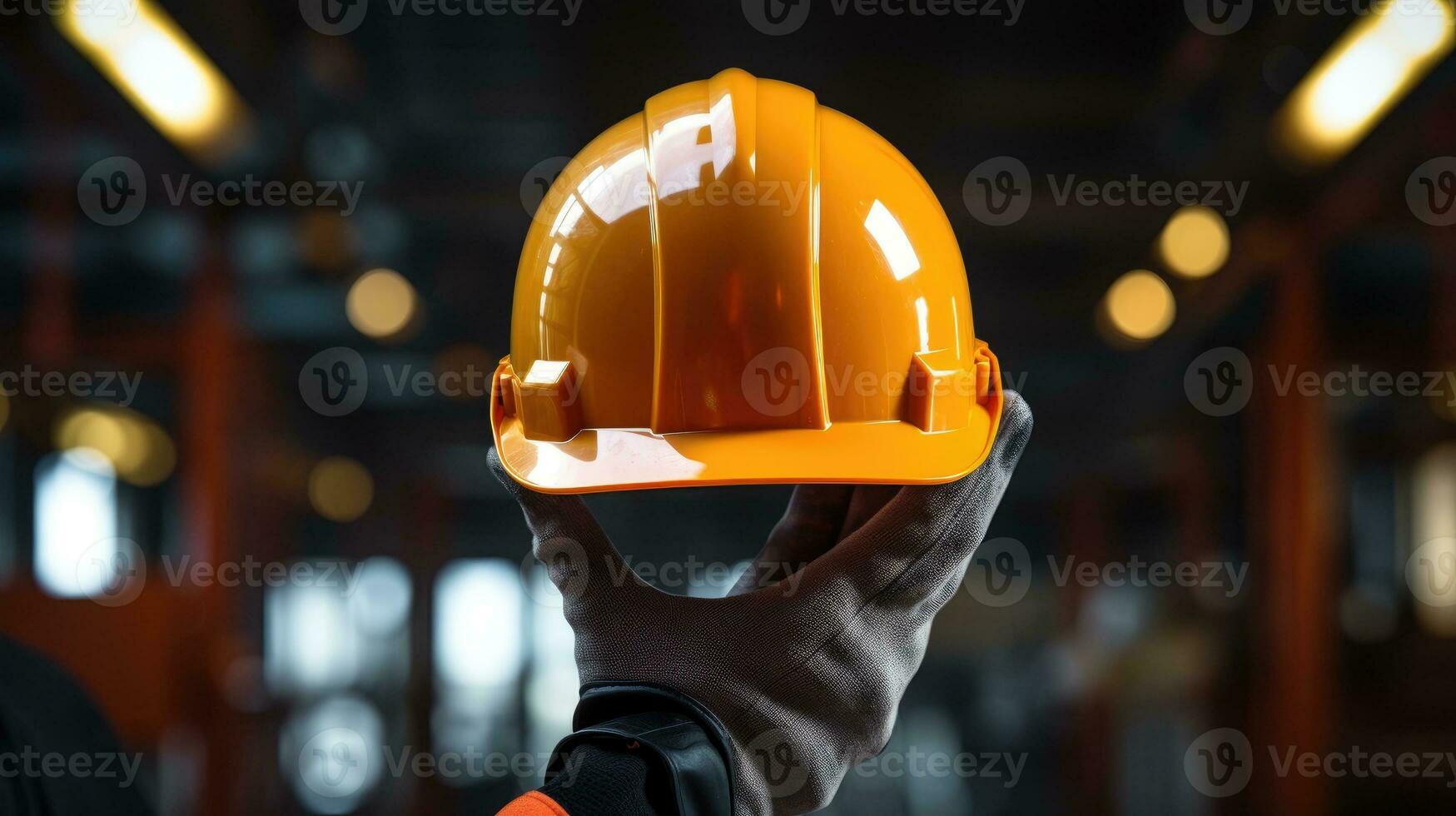 Human hand holding safety helmet photo