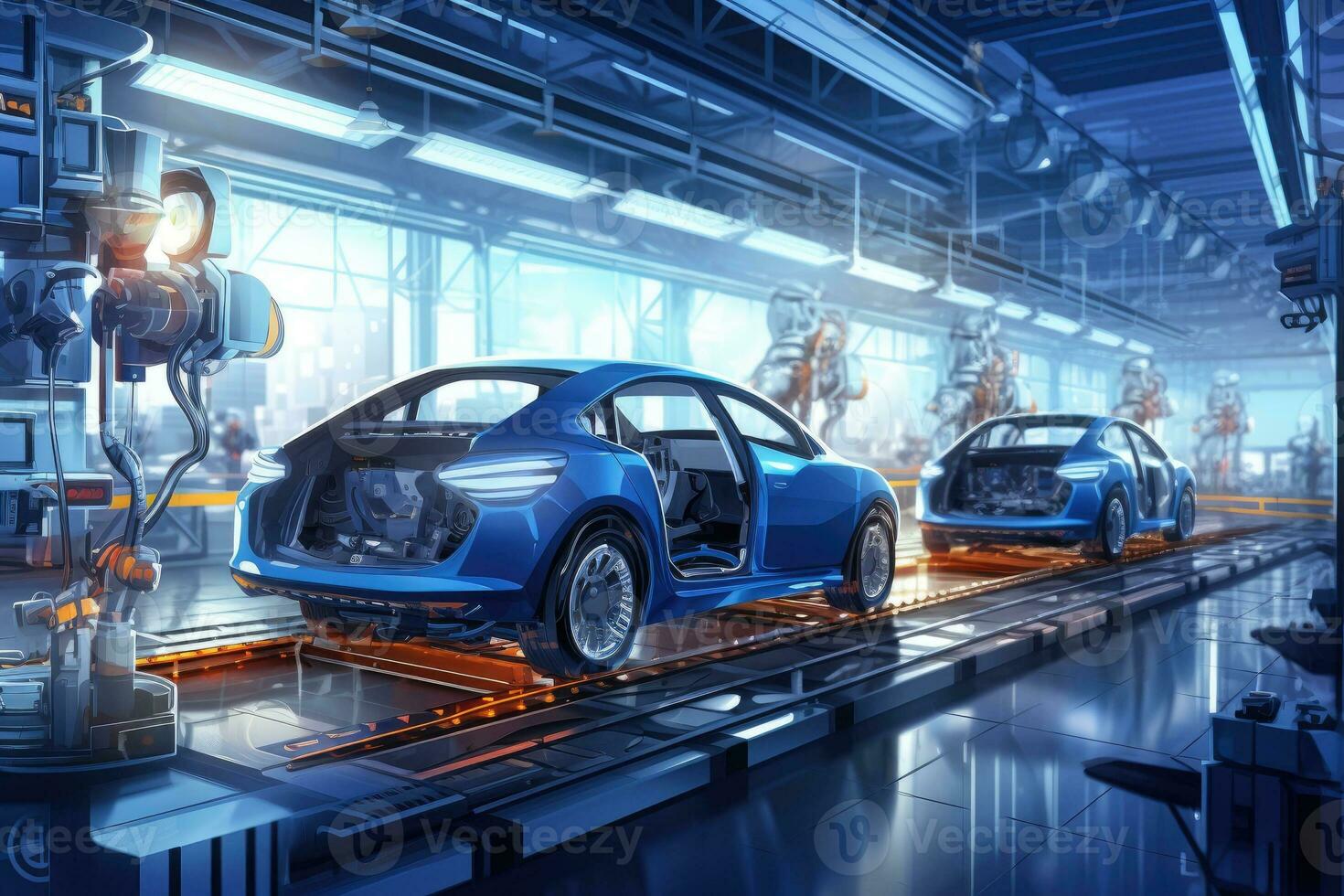 Modern car manufacturing factory, robotics in vehicle production photo