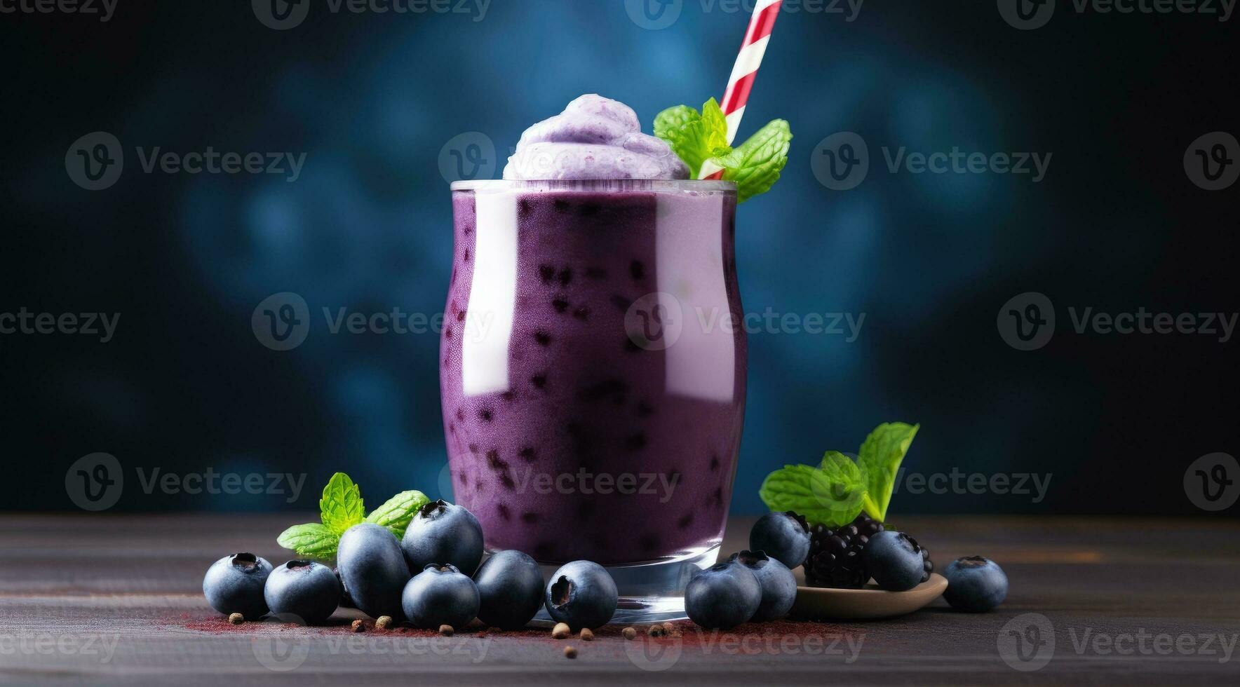 Blueberry smoothie selective focus detox diet food vegetarian food healthy eating concept. photo