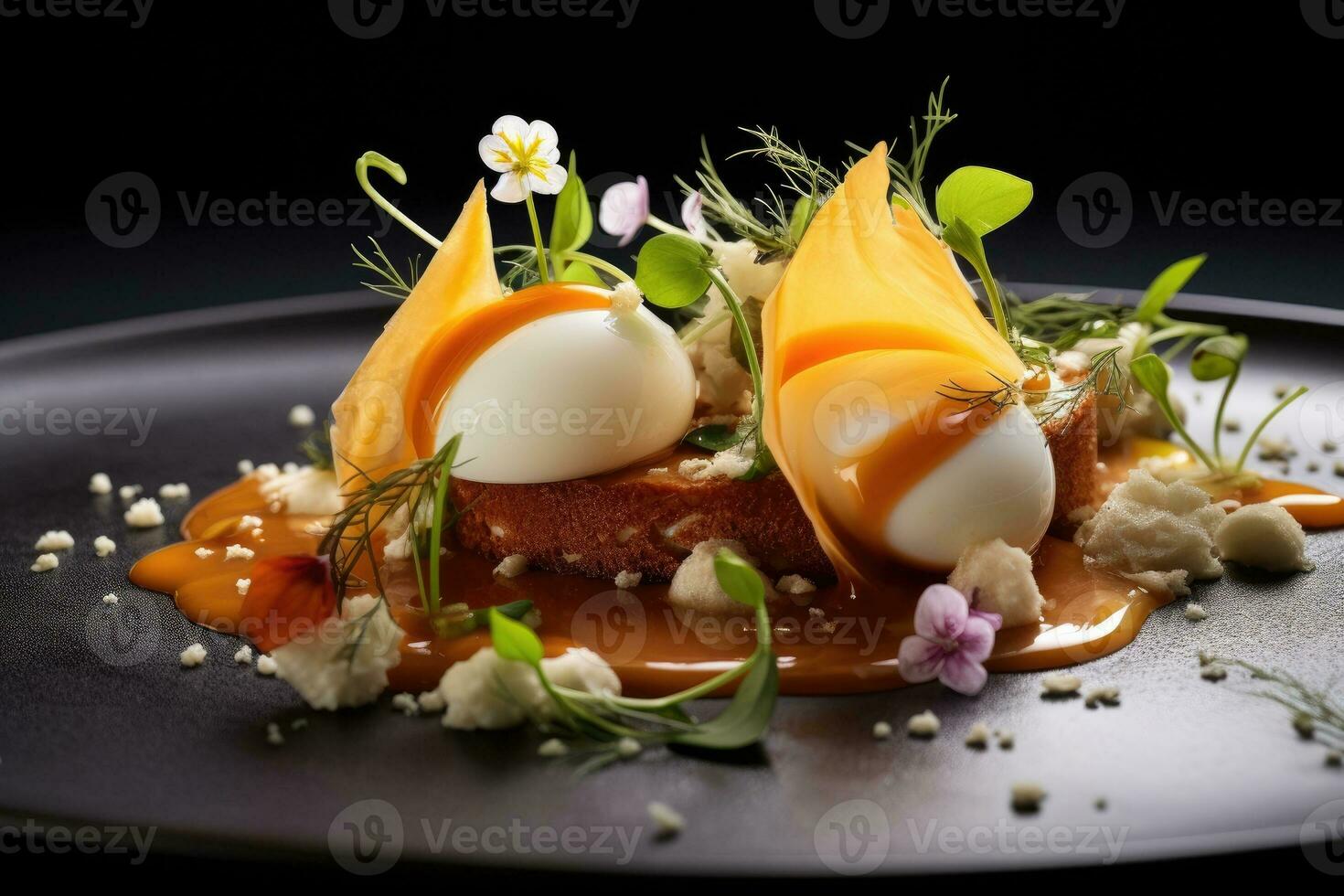 Gourmet breakfast high quality dish, molecular cuisine close-up photo