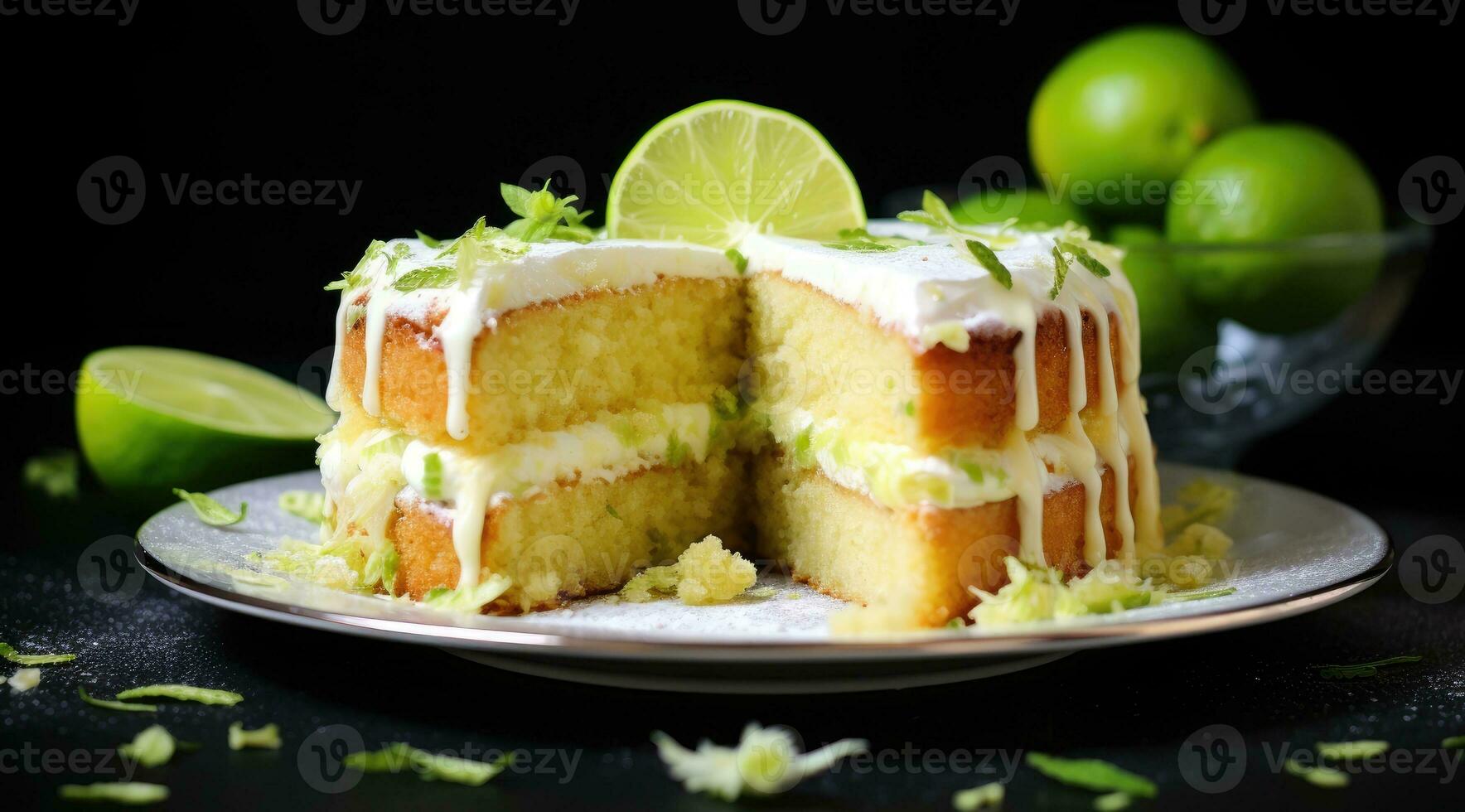 Delicious lime cake with fresh lime slices photo