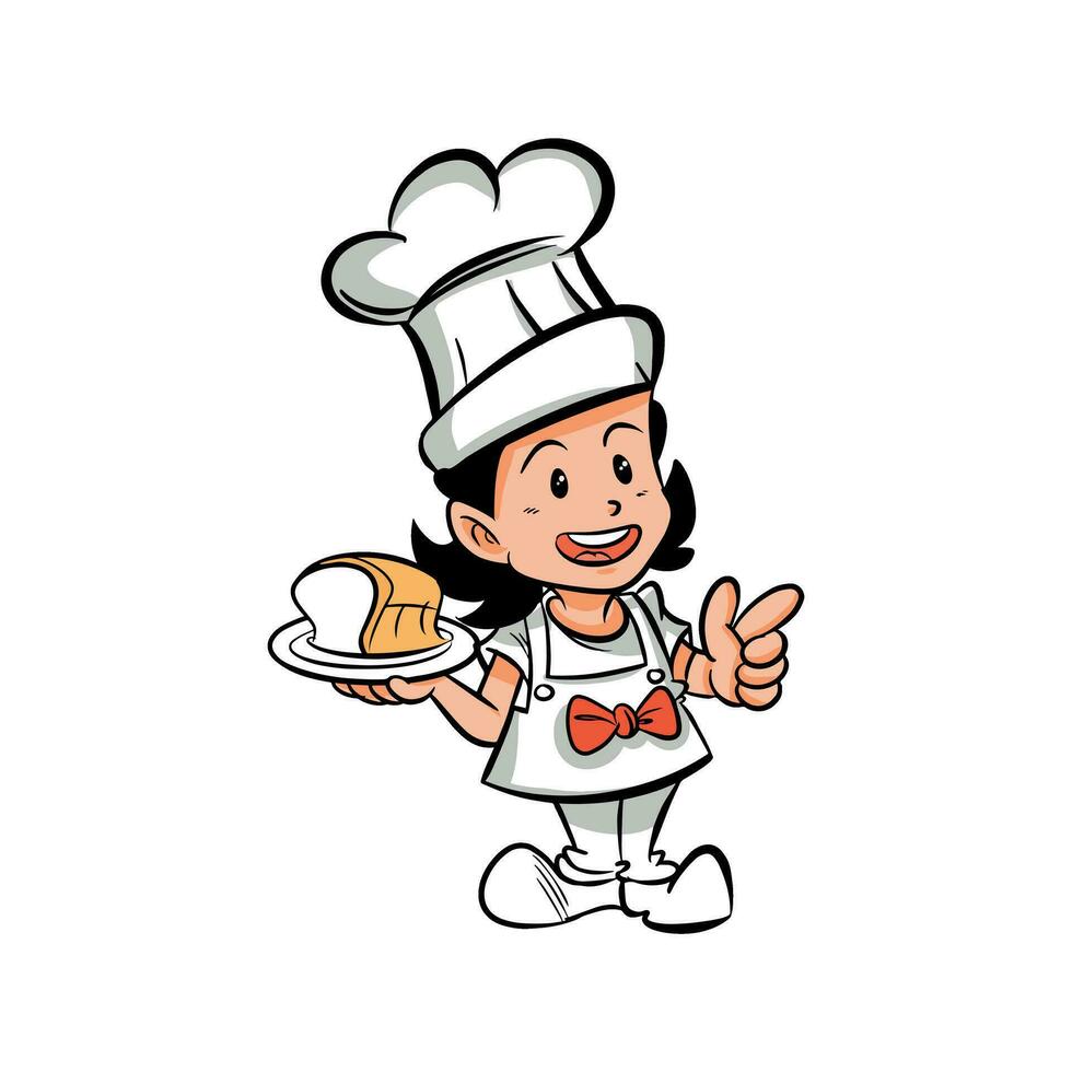Girl chef character carrying bread vector