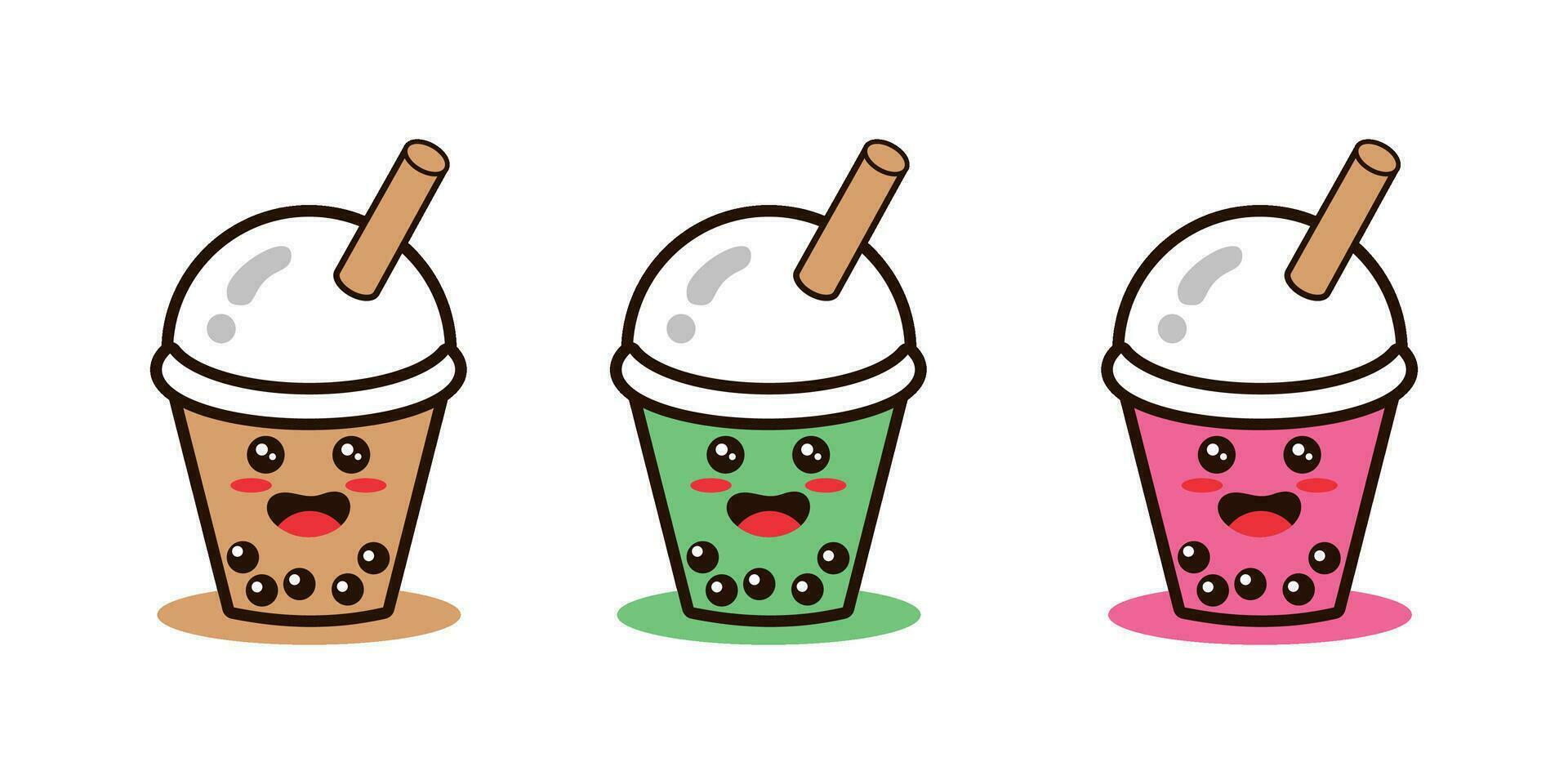 Collection of cute boba drink illustrations vector