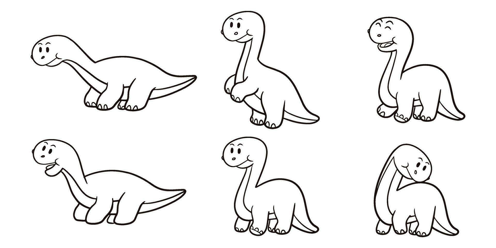 Collection of dinosaurs in various poses. Coloring dino saurus. Dinosaur line vector