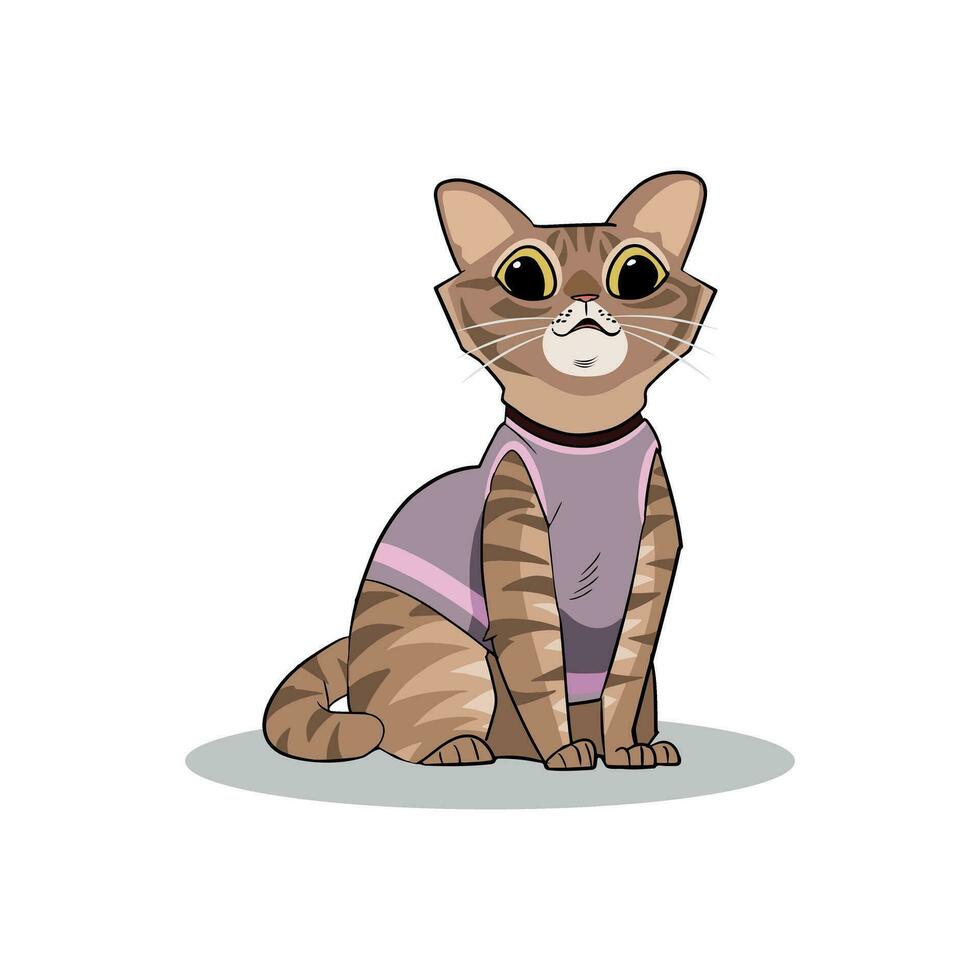 ilustración de un marrón gato vistiendo un púrpura camisa vector