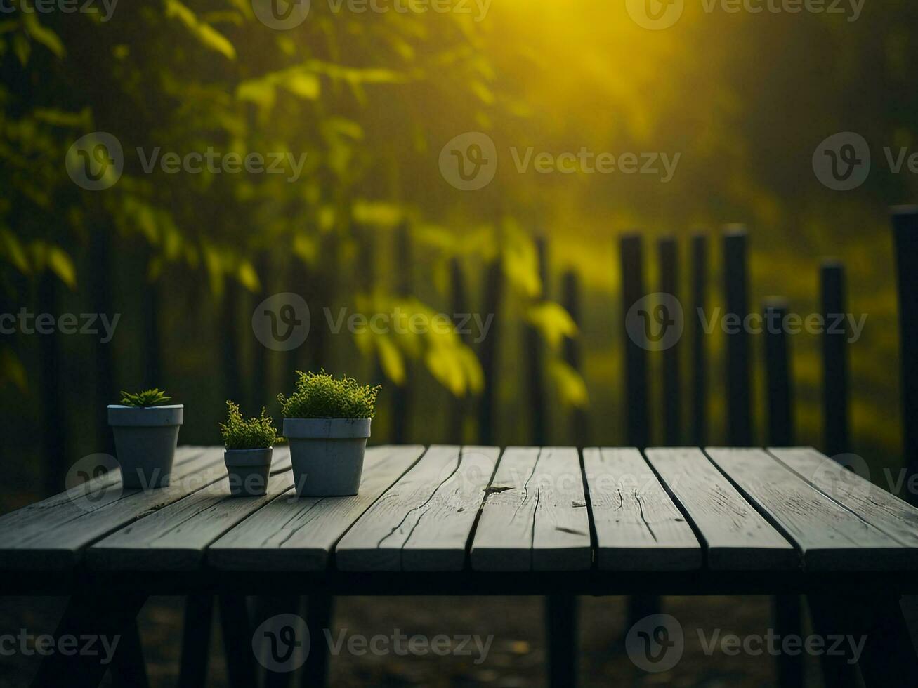 Wooden table and blur tropical Yellow Color background, product display montage. High quality photo 8k FHD AI generated