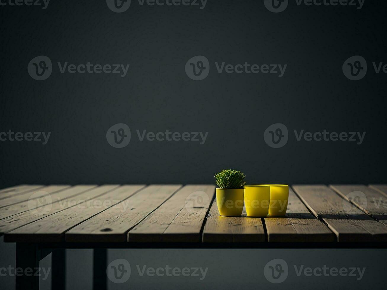 Wooden table and blur tropical Yellow Color background, product display montage. High quality photo 8k FHD AI generated