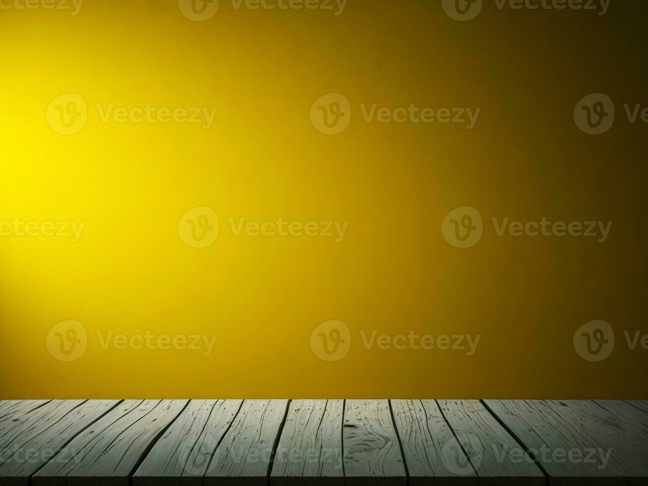 Wooden table and blur tropical Yellow Color background, product display montage. High quality photo 8k FHD AI generated