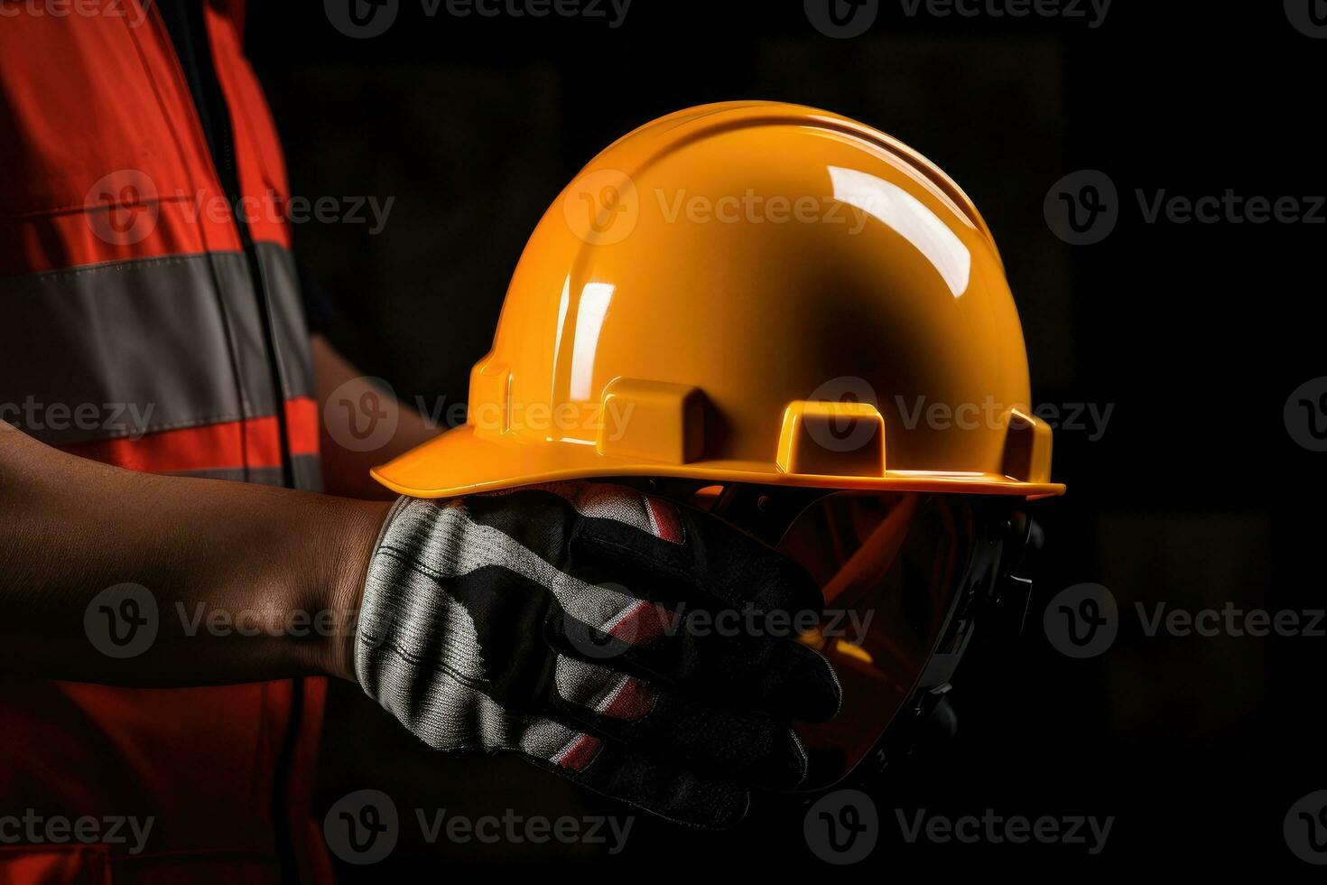 Human hand holding safety helmet photo