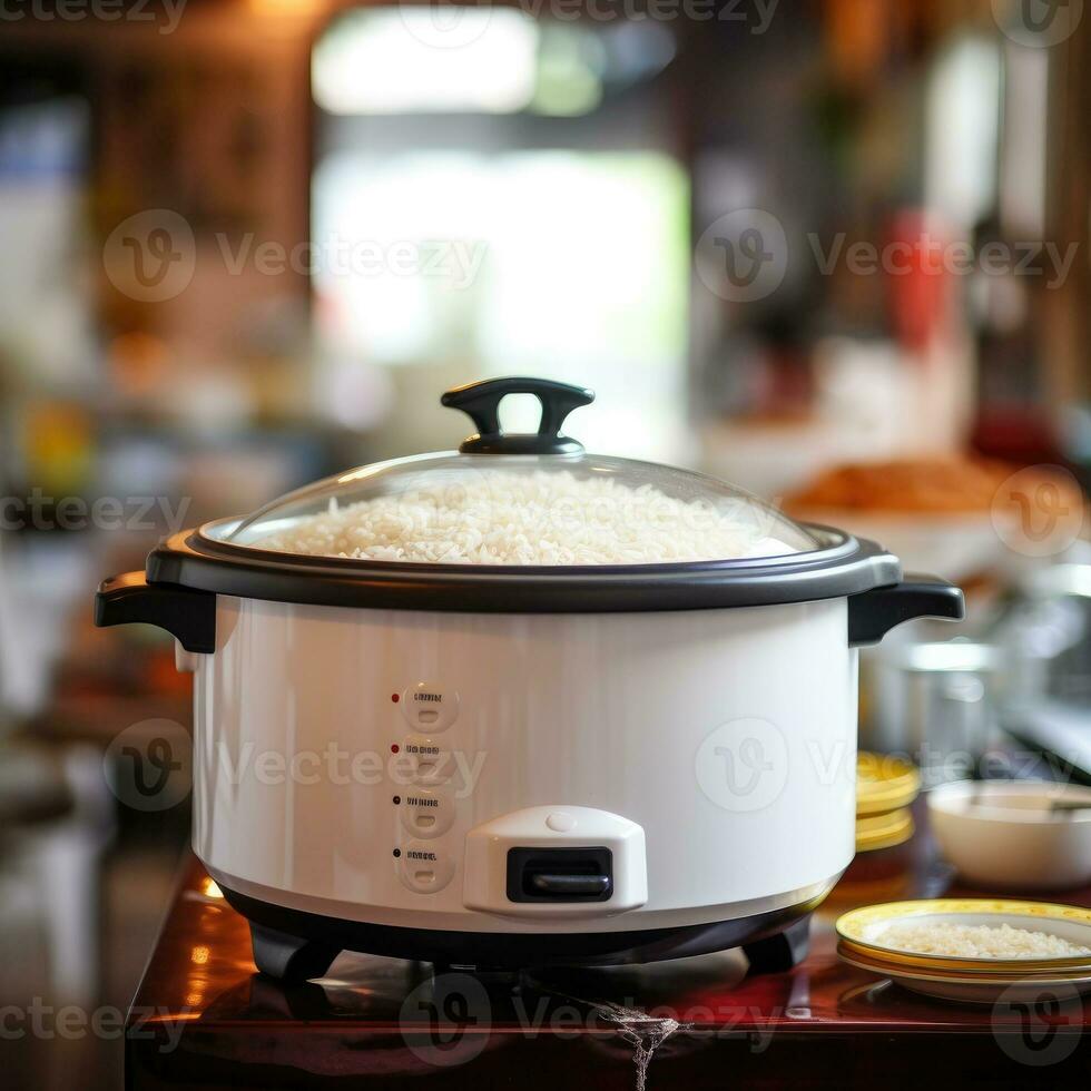 Rice in electrical rice cooker photo