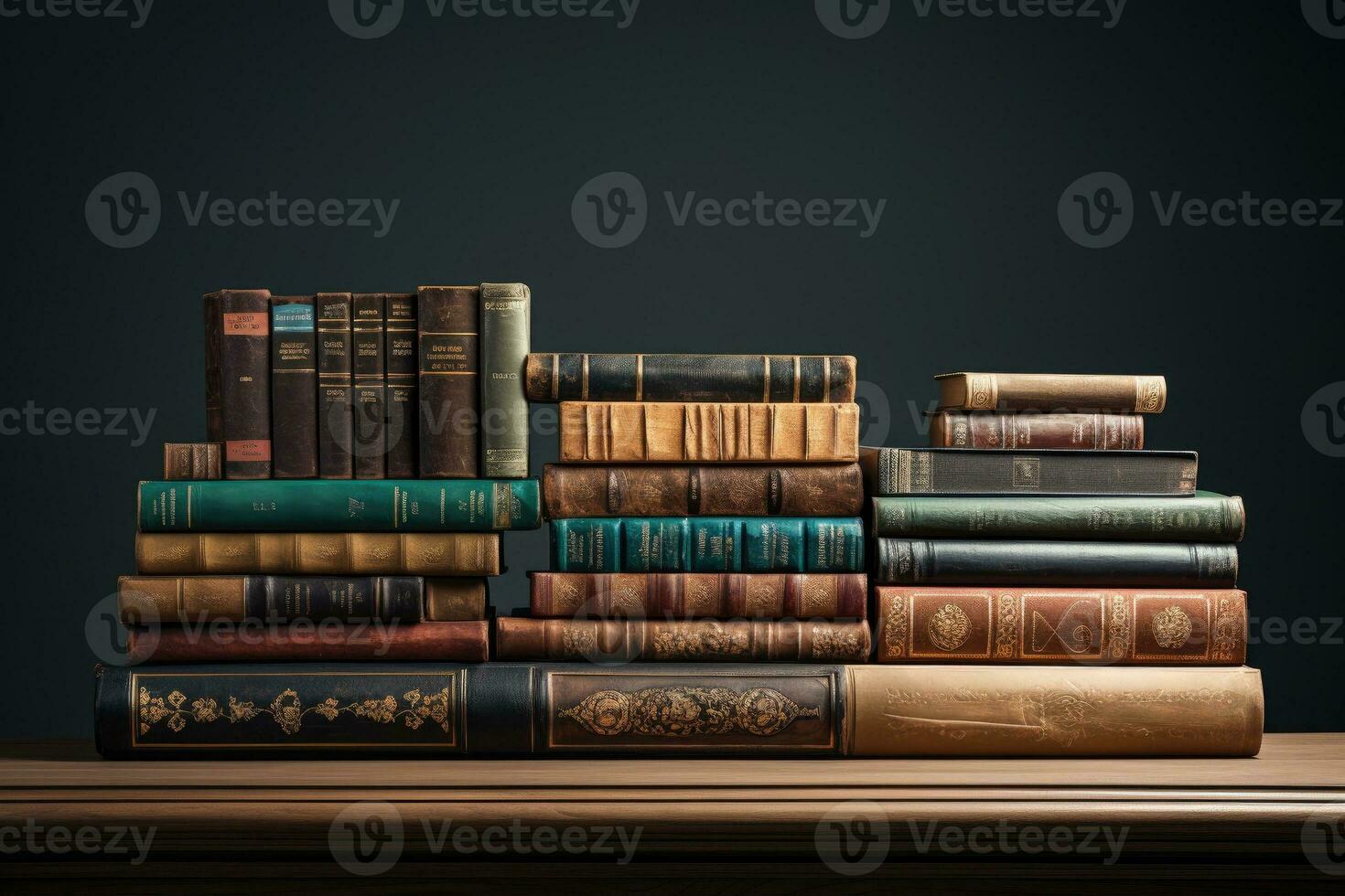 Old books on a wooden table. The concept of education photo