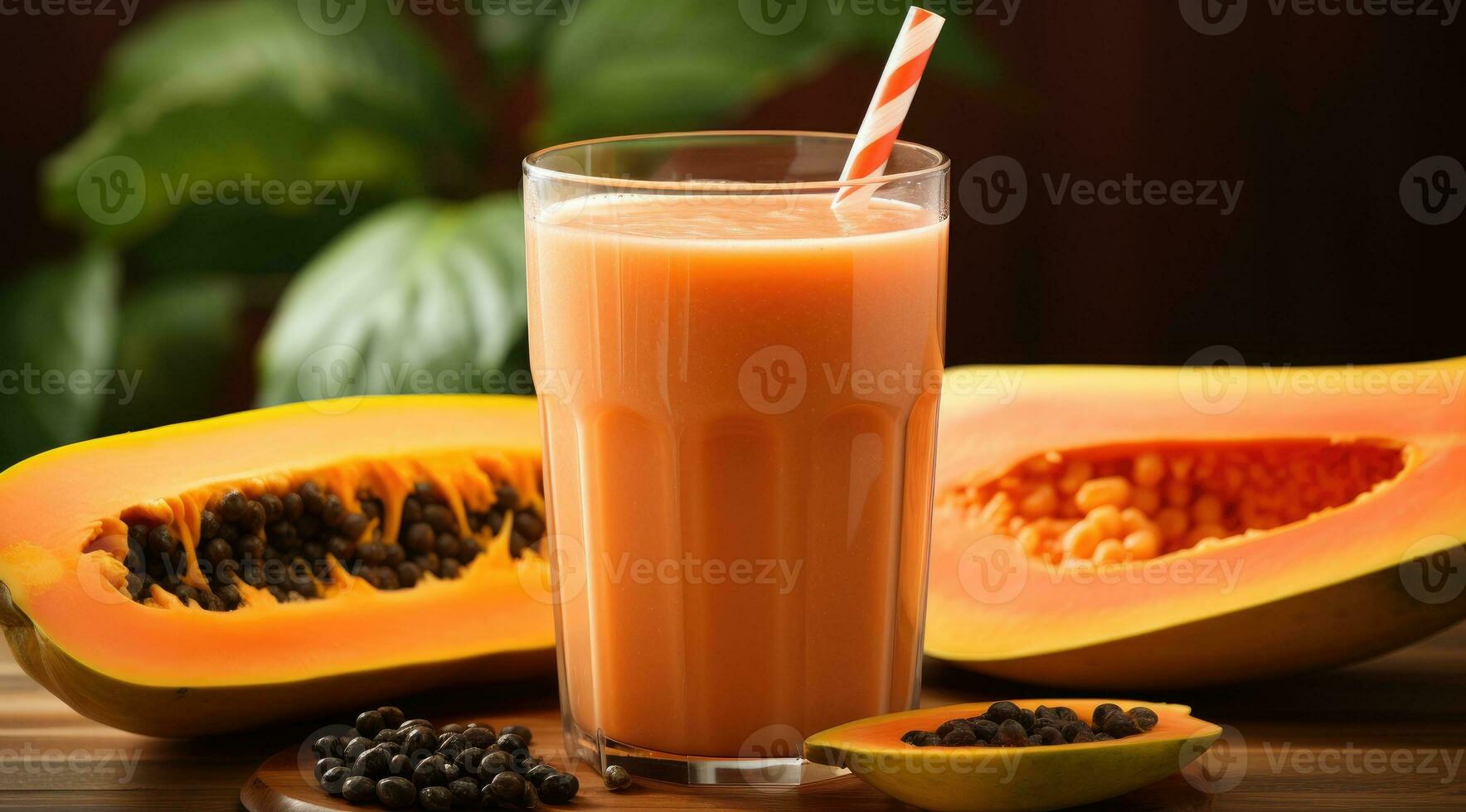 Papaya smoothie selective focus detox diet food vegetarian food healthy eating concept. photo