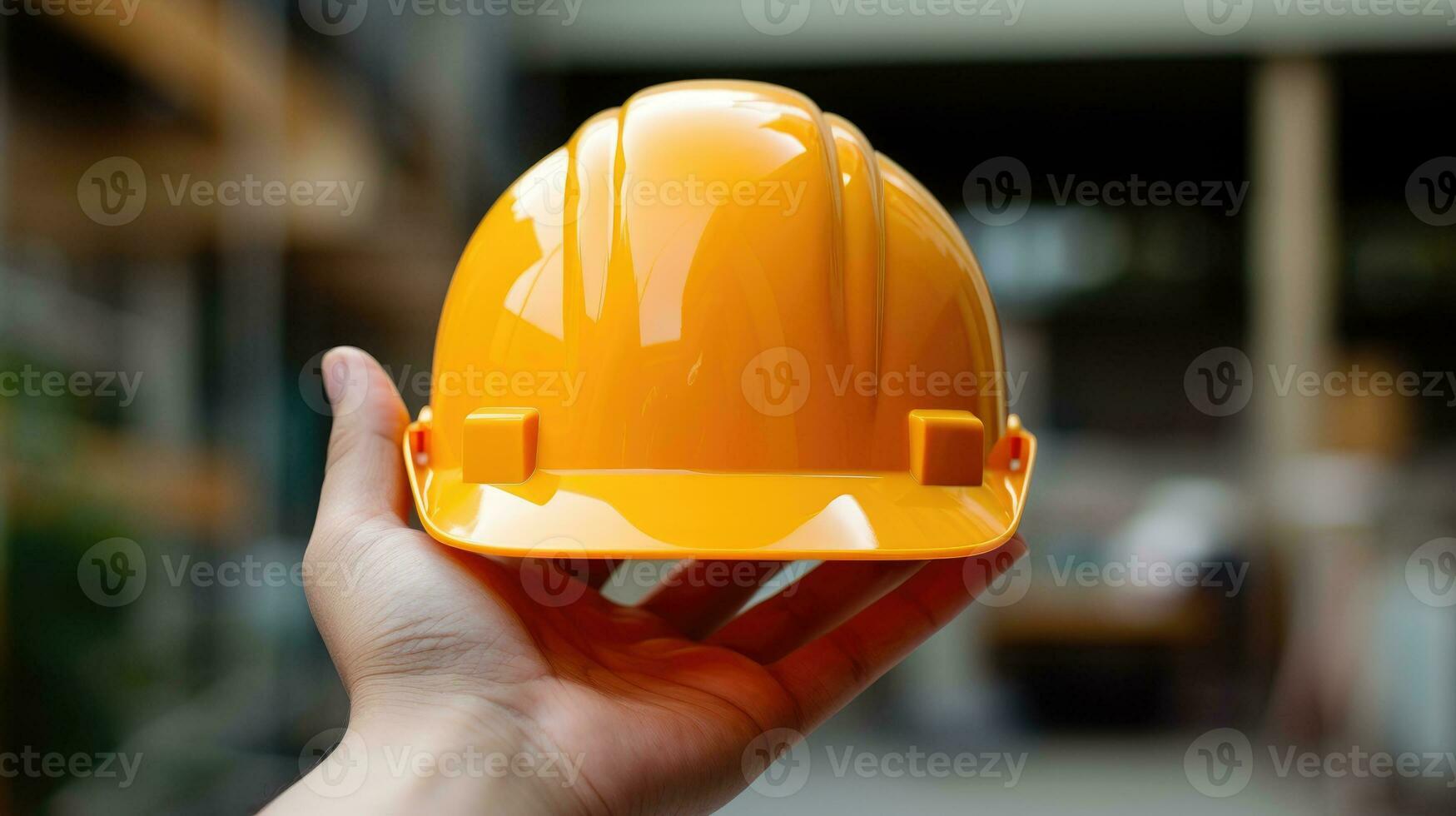 Human hand holding safety helmet photo