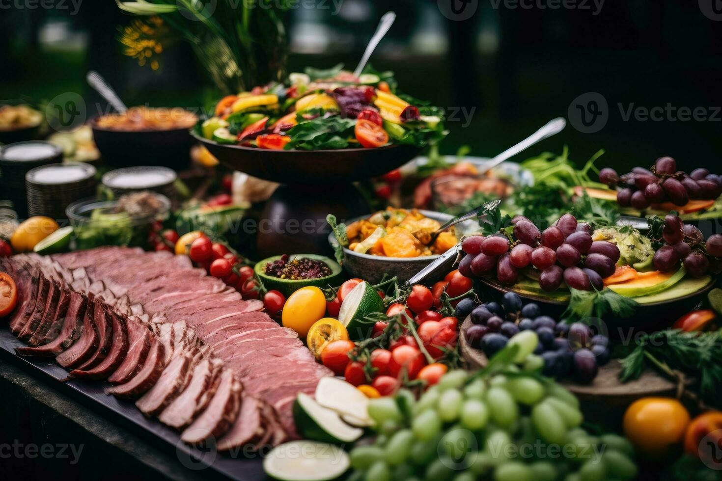 Buffet table full of food in a luxury hotel photo