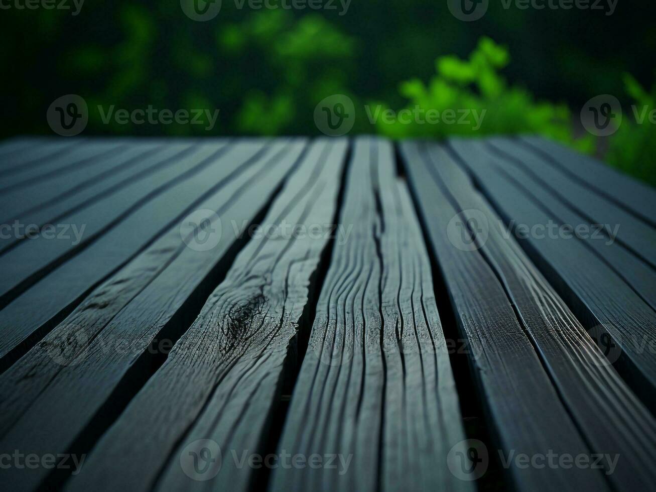 Wooden table and blur tropical Green color background, product display montage. High quality photo 8k FHD AI generated