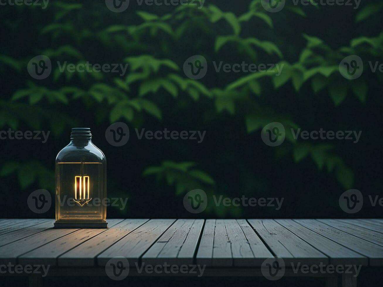 Wooden table and blur tropical green grass background, product display montage. High quality photo 8k FHD AI generated