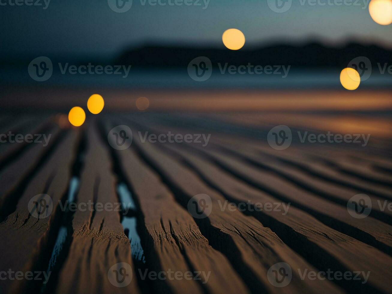 Wooden table and blur tropical beach background, product display montage. High quality photo 8k FHD AI generated