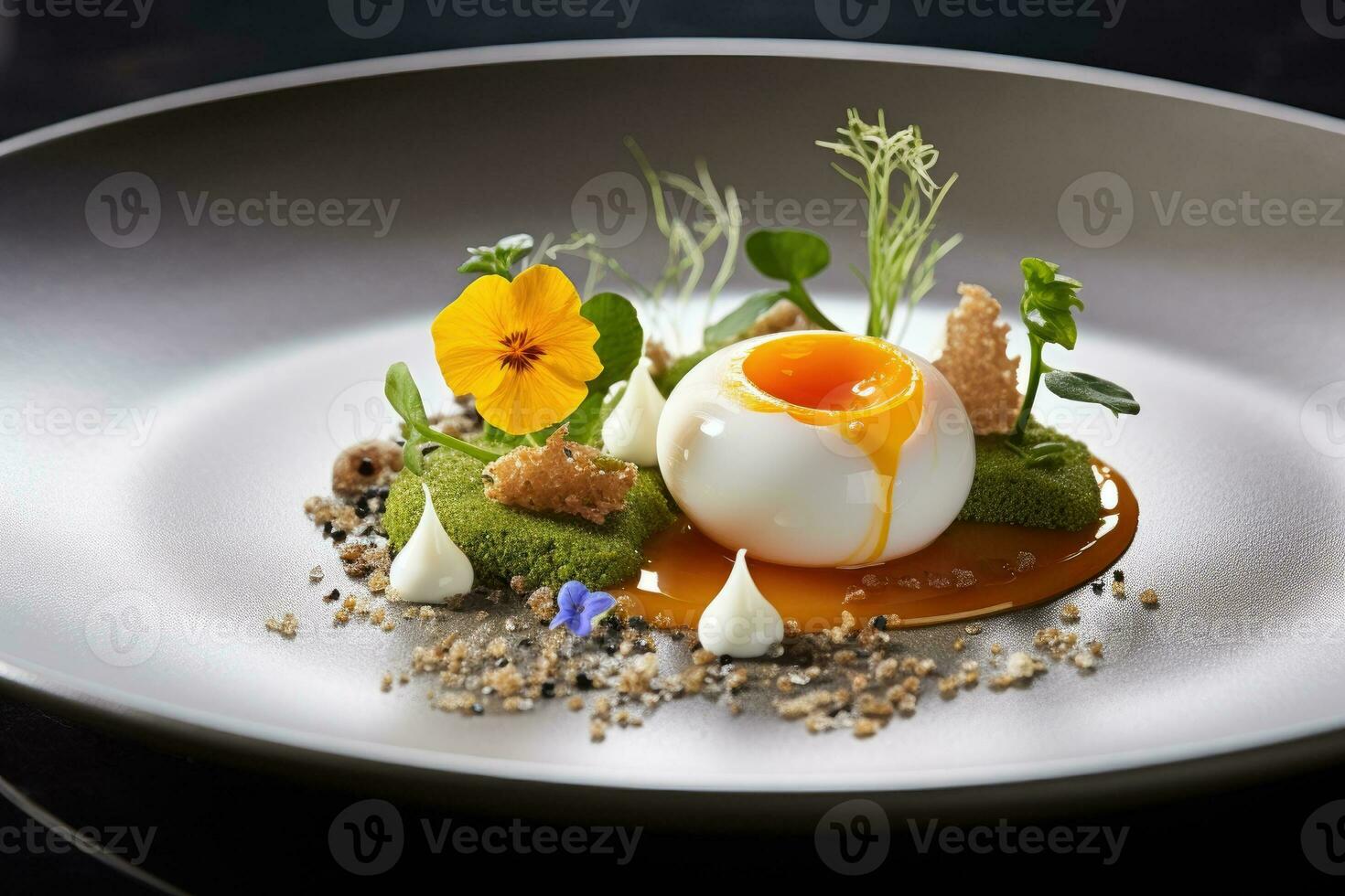 Gourmet breakfast high quality dish, molecular cuisine close-up photo