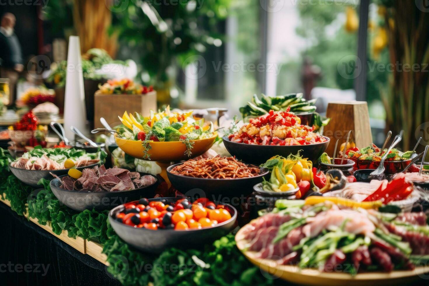 Buffet table full of food in a luxury hotel photo