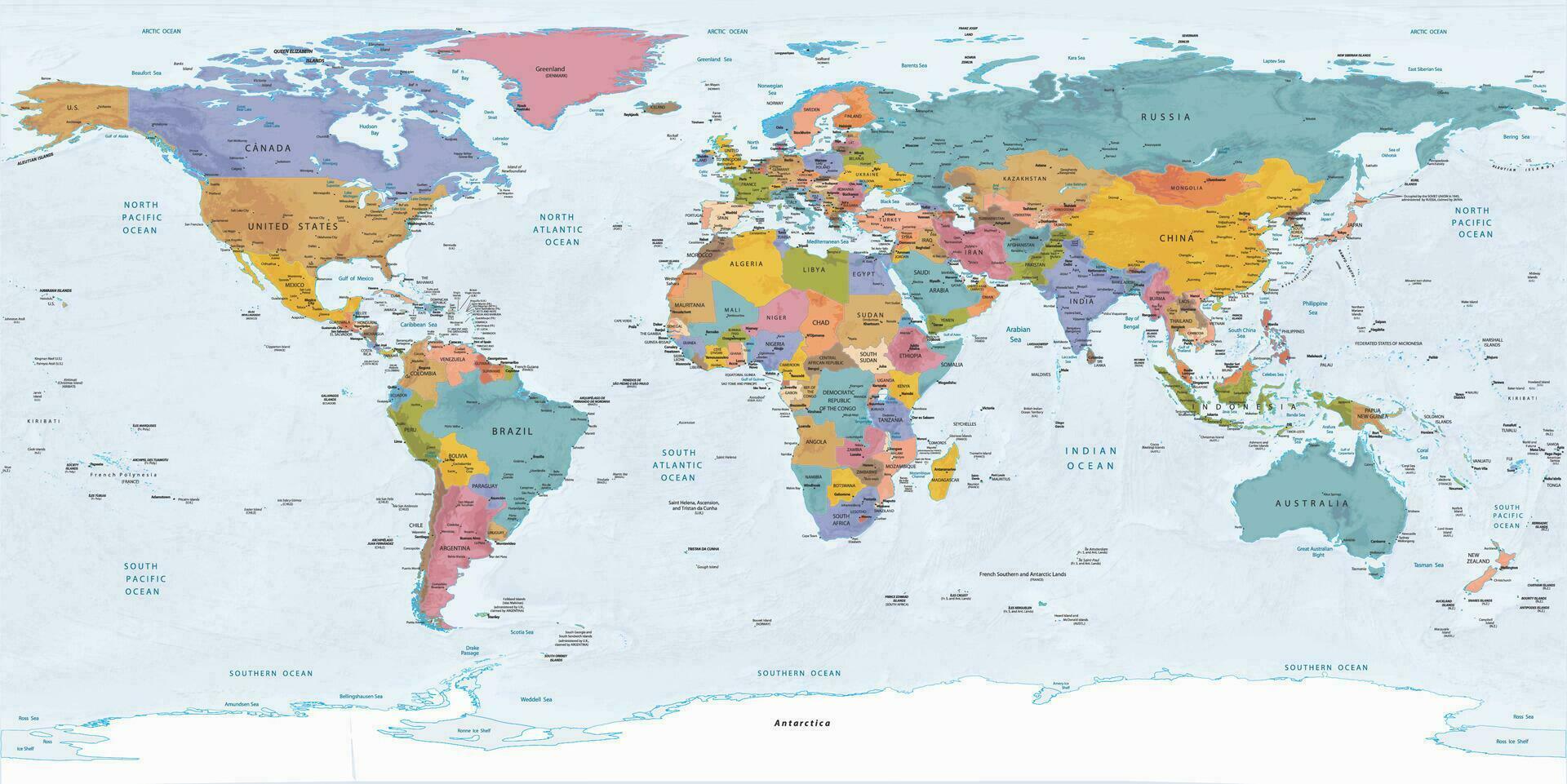 Political world map Equirectangular projection vector