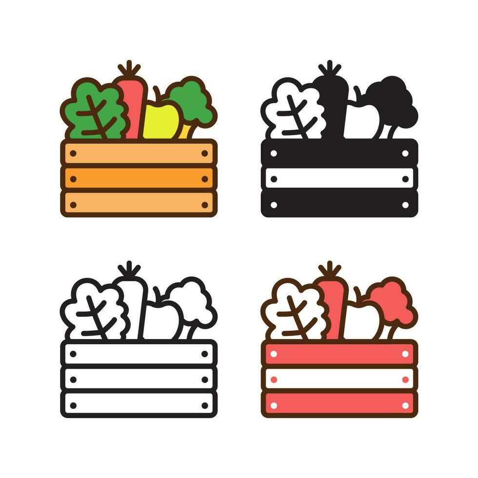 vegetales y frutas icono en 4 4 estilo departamento, glifo, describir, duotono vector