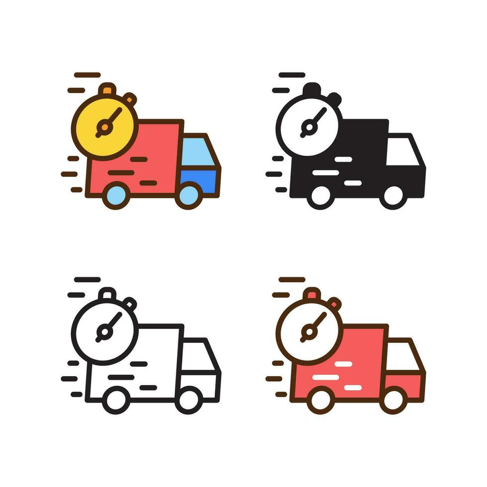 delivery icon in 4 style flat, glyph, outline, duotone vector