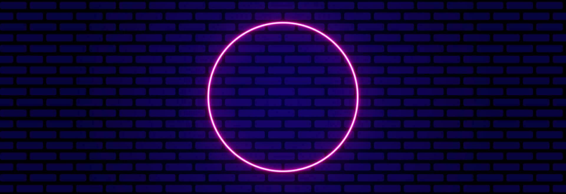 Neon bright circle on brick stylish wall. vector