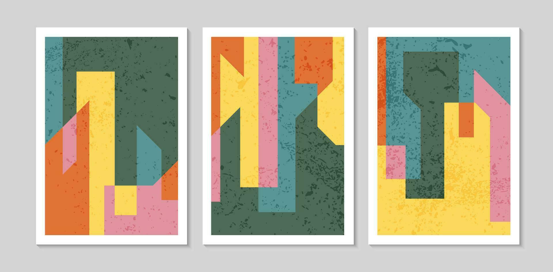 Set of abstract contemporary mid century posters with Abstract shapes. Design for wallpaper, background, wall decor, cover, print. Modern boho minimalist art. Vector illustration.