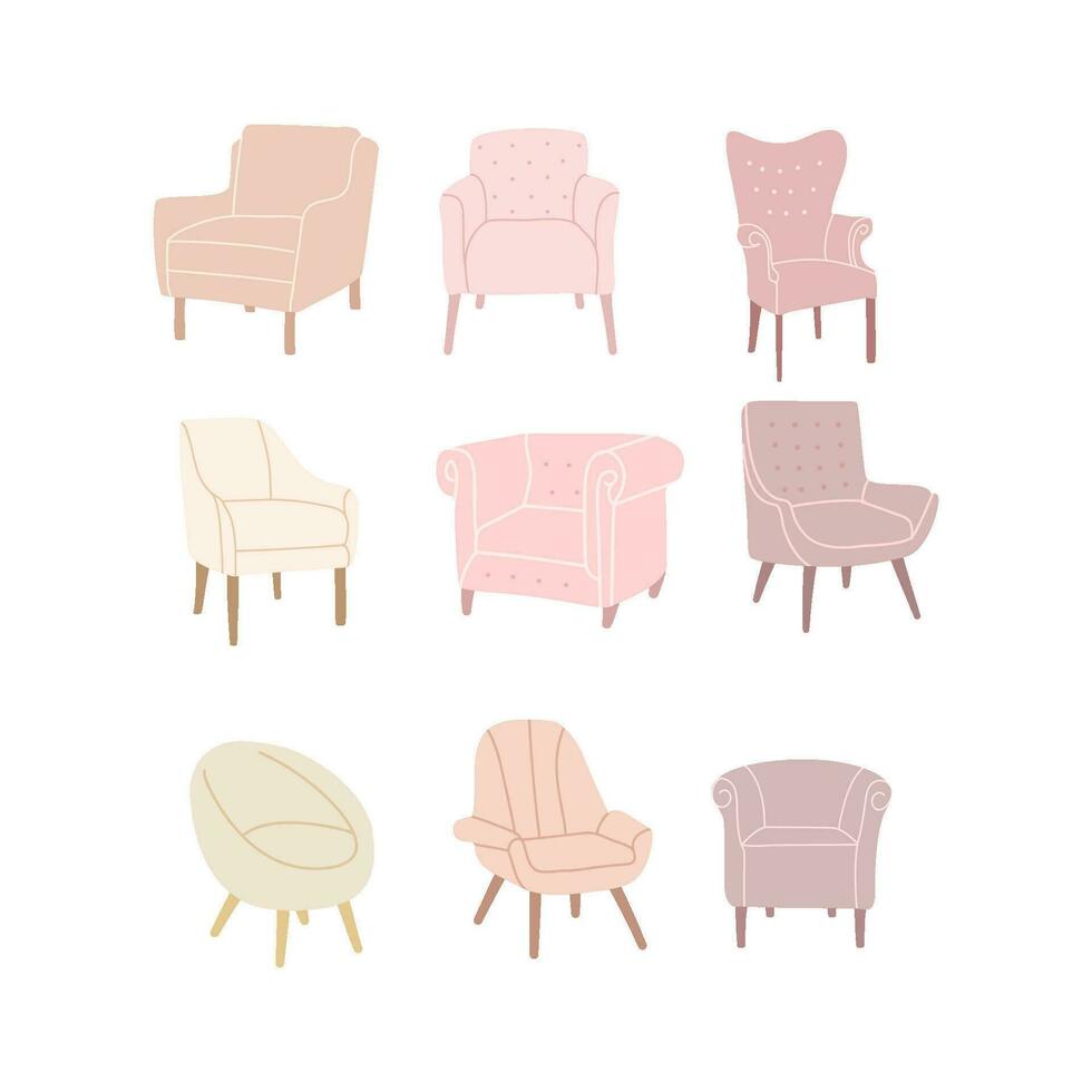 Set of pastel sofa chair vector illustrations