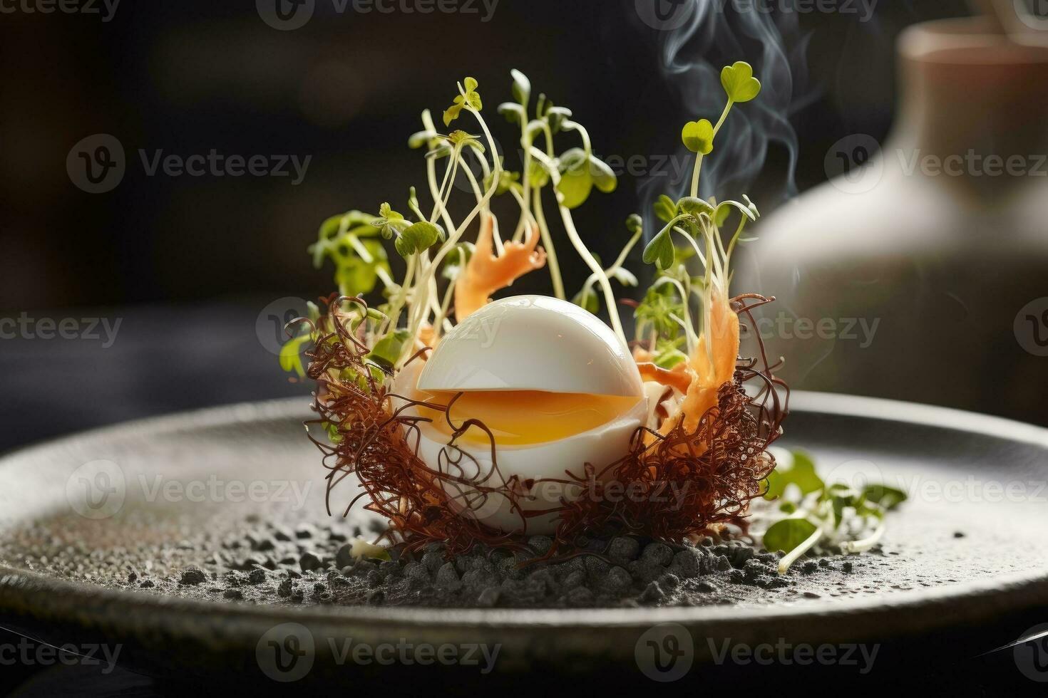 Gourmet breakfast high quality dish, molecular cuisine close-up photo